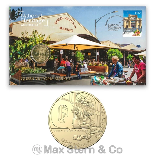 Australia 2021 Queen Victoria Market National Heritage Stamp & $1 UNC Coin Cover