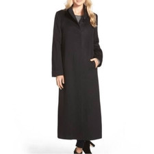 Fleurette Loro Piana 100% Cashmere Long Black Coat Sz 14