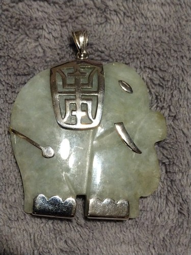 925 Sterling Silber - Elefant geschnitzte Jade chinesischer Anhänger - PT7840 NICHT AVON - Bild 8 von 8