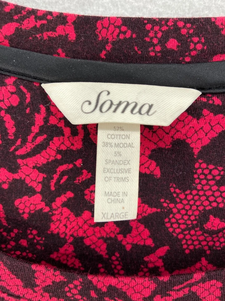 Soma Intimates Nightgown Womens Sz XL Red Black Floral 3/4 Sleeve Cotton Blend - Image 4 of 4