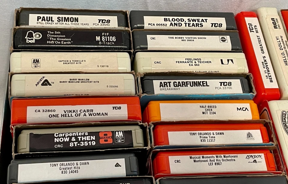 35pc Lot Vintage 8 Track Stereo Tapes Elvis Cher Chicago Village People Grease - Image 2 of 4