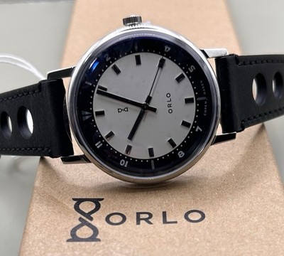 Orlo Men s Hitch Silver Case Black Leather Strap Quartz 41mm Danish Watch New