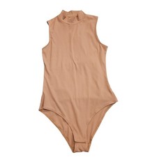 H M Ribbed Mock Neck Sleeveless Bodysuit Beige Nude Size Small