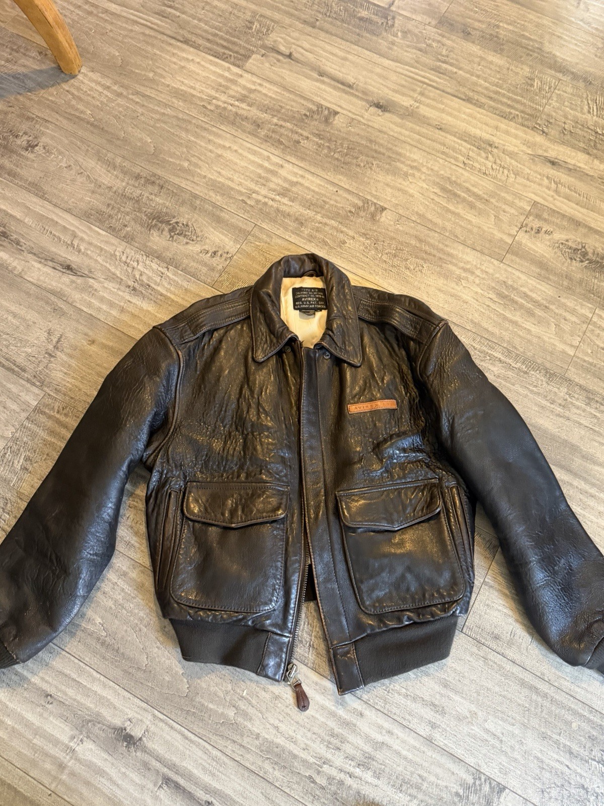 Avirex Men's Leather Bomber Jacket Type A-2 Size M 1943 England Flight Jacket US image 2