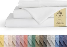 100 Cotton Percale Sheets Queen Size, White, Deep Pocket