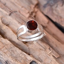 Faceted Garnet Gemstone 925 Sterling Silver Ring Casual Person Gift Jewelry