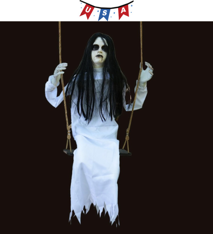 7ft Halloween Decorations Props Hanging Swinging Girl with Creepy Expressions