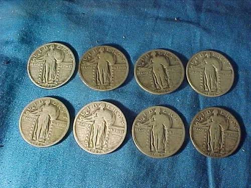 8-US Coins SILVER STANDING  LIBERTY QUARTERS Various Dates