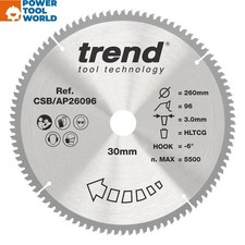 Trend CSB/AP26096 Aluminium/Plastic Circular Saw Blade 260mm x 30mm x 96T