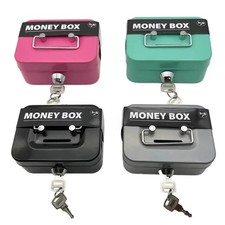 Metal Cash Box Key Lock Money Storage Safe Box Portable Handle Organizer