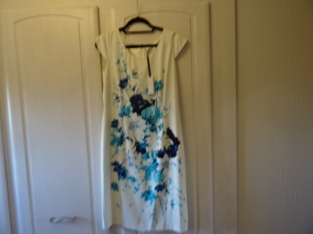 JACQUES VERT FLORAL DRESS  -TURQUOISE BLUE /CREAM  SIZE 12 NEW