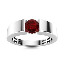 5MM Round Shape Garnet 925 Sterling Silver Channet Set Solitaire Women Ring