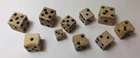 10 Vintage Bone (Bovine) Dice ( 1/4”-1/2”) With Faults