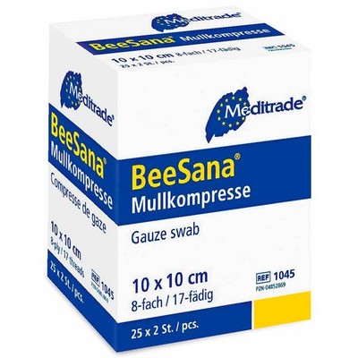 Meditrade  Mull-Kompressen BeeSana  1045 weiß 10,0 x 10,0 cm, 50 St.