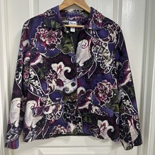 Chico's Women's Blazer Cotton Lined Sequin Floral Artsy 3 button Jacket Size 2