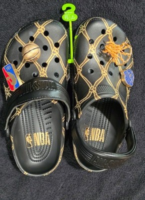 Crocs NBA All-Star Classic Clog Black Gold Men 5 Women 7 Basketball w/ Jibbitz