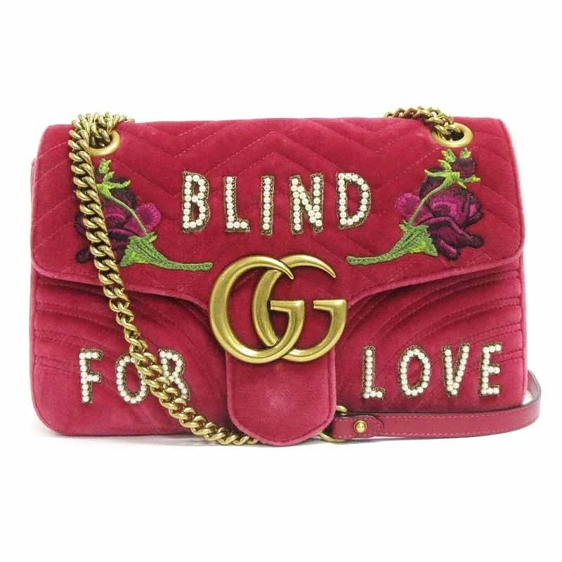 Gucci GG Marmont sac à bandoulière chaîne matelassé broderie velours 443496 rose AA