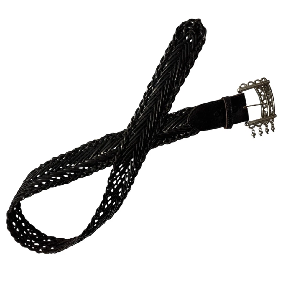 Cinturón ancho llamativo de colección talla grande siglo Canadá cuero negro étnico boho Foto 3 de 4