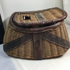 Vintage Fishing Creel basket wicker & leather trimmed