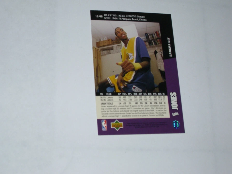 Upper Deck Folz Minis Card Basketball 1997 Eddie Jones LA Lakers NBA #19 Rare - Image 2 of 2
