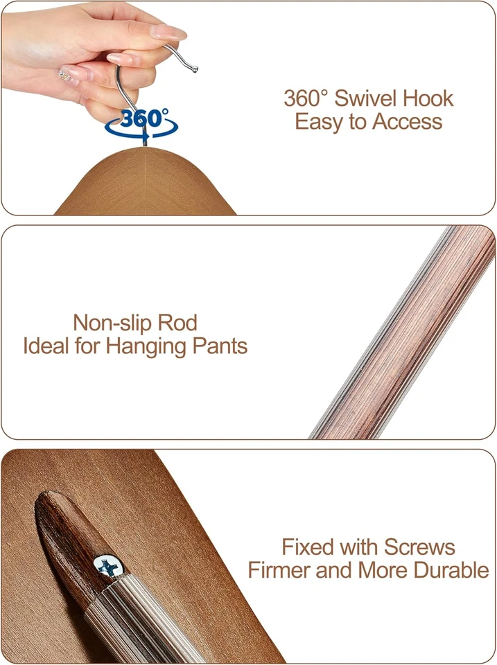 Perchas de madera de hombro ancho, perchas de traje con barra antideslizante para pantalones, acabados lisos Foto 4 de 4
