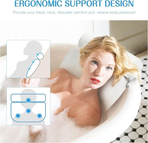 Bath Pillow, Bathtub Pillow for Tub Neck and Back Support with 6 Non-Slip Suctio - Picture 4 of 8