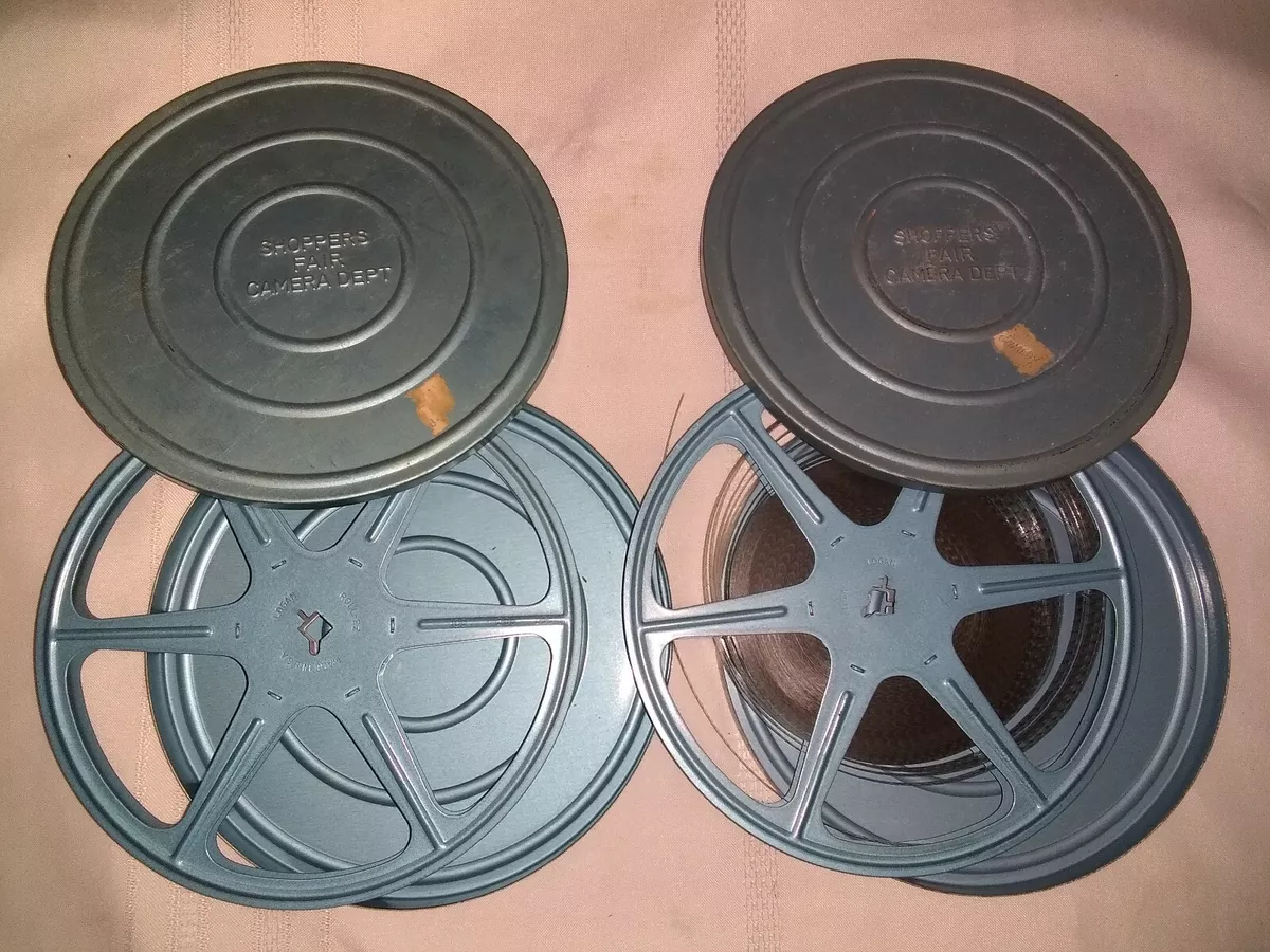 Vintage Blue Metal Film Reel Cases, Shoppers Fair Camera Dept