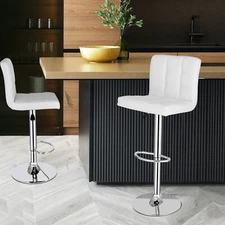 Two Pieces Height Adjustable Indoor Bar Stool 360 Rotation Metal Frame, White