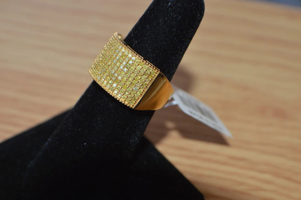 1.00ct Natural Yellow Diamond Ring 14K Yellow Gold over Sterling Silver Size 6 - Image 2 of 4