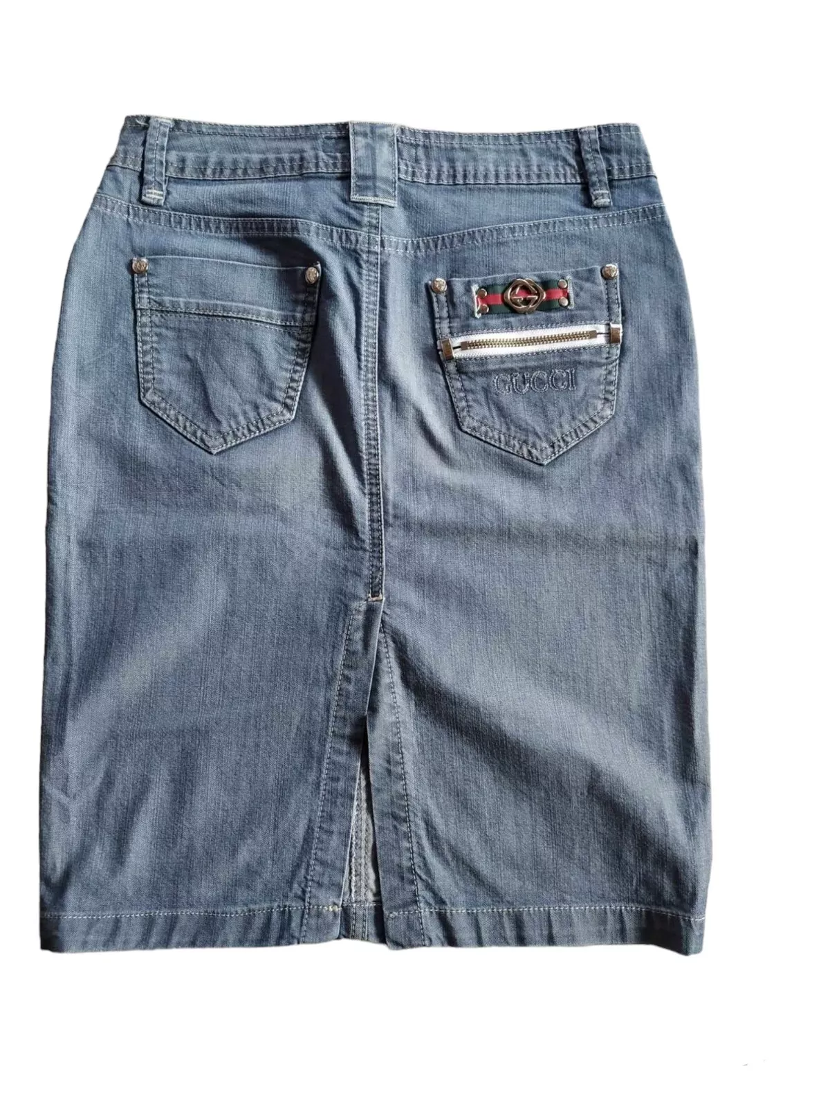Jupe femme Gucci taille haute denim Italie robe vêtement 26 taille vintage