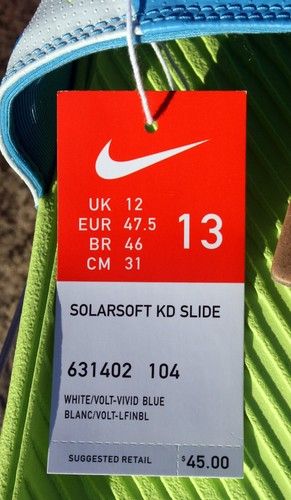 Nike Solarsoft KD Slide Size 13 New White Volt Vivid Blue 631402-104 2013 Rare - Picture 8 of 8