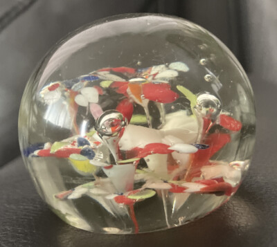 Red White Blue Colorful Firework Suspension Orb Glass Paperweight 3  READ