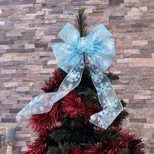 Sheer Snowflakes Christmas Wreath Bow - 10" Wide, 18" Long Pre-Tied Bow, Lt Blue