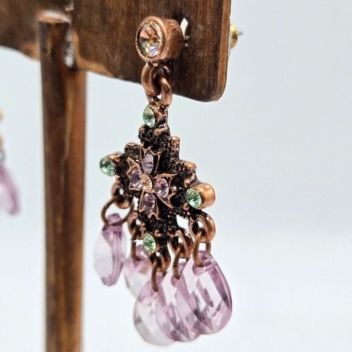 Modern NWT 1928 Earrings Necklace Set Jewelry Set Pink Purple Rhinestone Copper - Picture 6 of 8