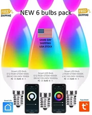 6x E12 LED RGB Candelabra Smart Christmas Light Bulbs Google Alexa App FreeShip!