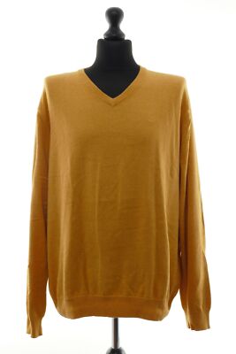 Bugatti Herren Pulli Pullover 2XL gelb senffarben leicht V-Ausschnitt Baumwolle