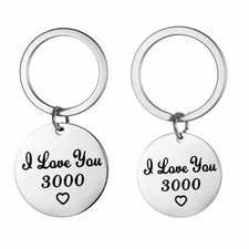 2 pcs Stainless Steel Keychain Key Ring Iron Man Avengers 'I Love You 3000' Gift