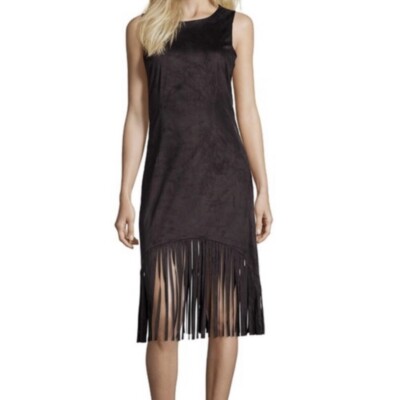 faux suede black fringe midi dress sleeveless boho size small Romeo &  Juliet | eBay