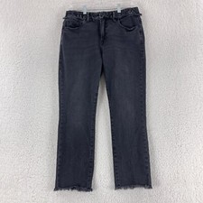 Good American Good Classic Womens 10 Black Denim Mid Rise Frayed Hem Jeans Pants