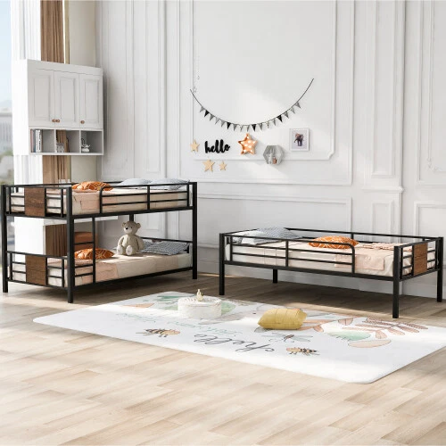 Litera triple de alta resistencia plataforma marcos de cama loft para niños litera sofá cama Foto 3 de 4