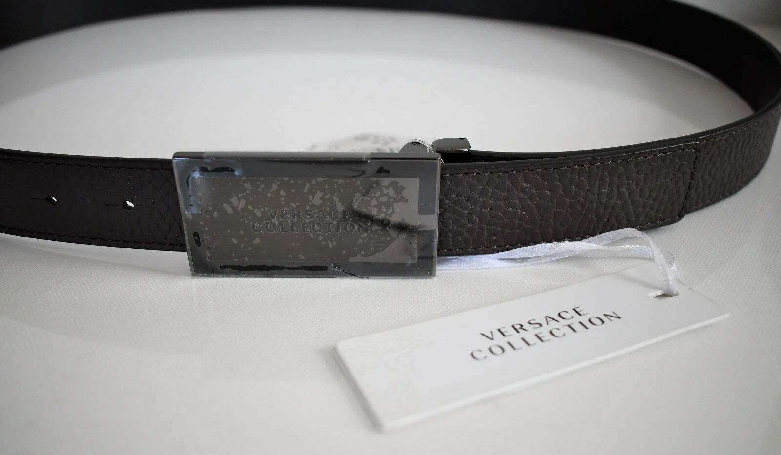 NUOVA Cintura Uomo NUOVA COLLEZIONE VERSACE LOGO FIBBIA VERA PELLE 110 44