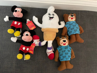 Vintage Lot Of 5 Mini Plush Sugar Bear Mickey Mouse Kelloggs Dairy Queen Cone