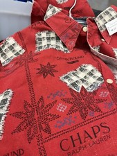 1990 s Ralph Lauren Chaps WINTER Snowbound Snowflake Red Shirt M s LARGE EVC
