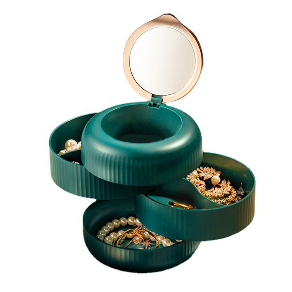 4-Layer Rotating Jewelry Organizer Case with Ring Bracelet Storage Tray