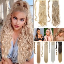 Curly Wrap around Ponytail Hairpiece Clip in Hair Extension as Human Hairpiece