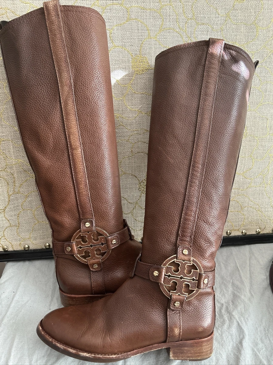 Tory Burch 495 Brown Pebbled Leather Bristol Riding Boots Size 6M