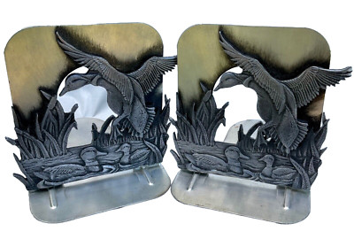 vintage pair of pewter 3-D duck bookends
