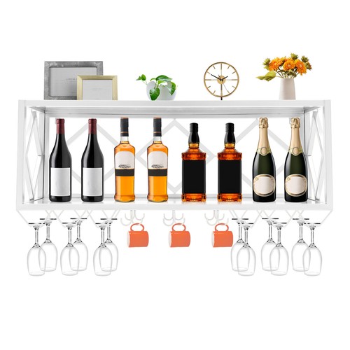 2-Tier Wall Mount Metal Wine Rack Hanging Wine Glass Shelf Holder White - 第 17/24 張圖片