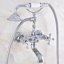 Wall Mounted Polished Chrome Brass Bathtub Clawfoot Faucet Mixer Tap Hand Shower