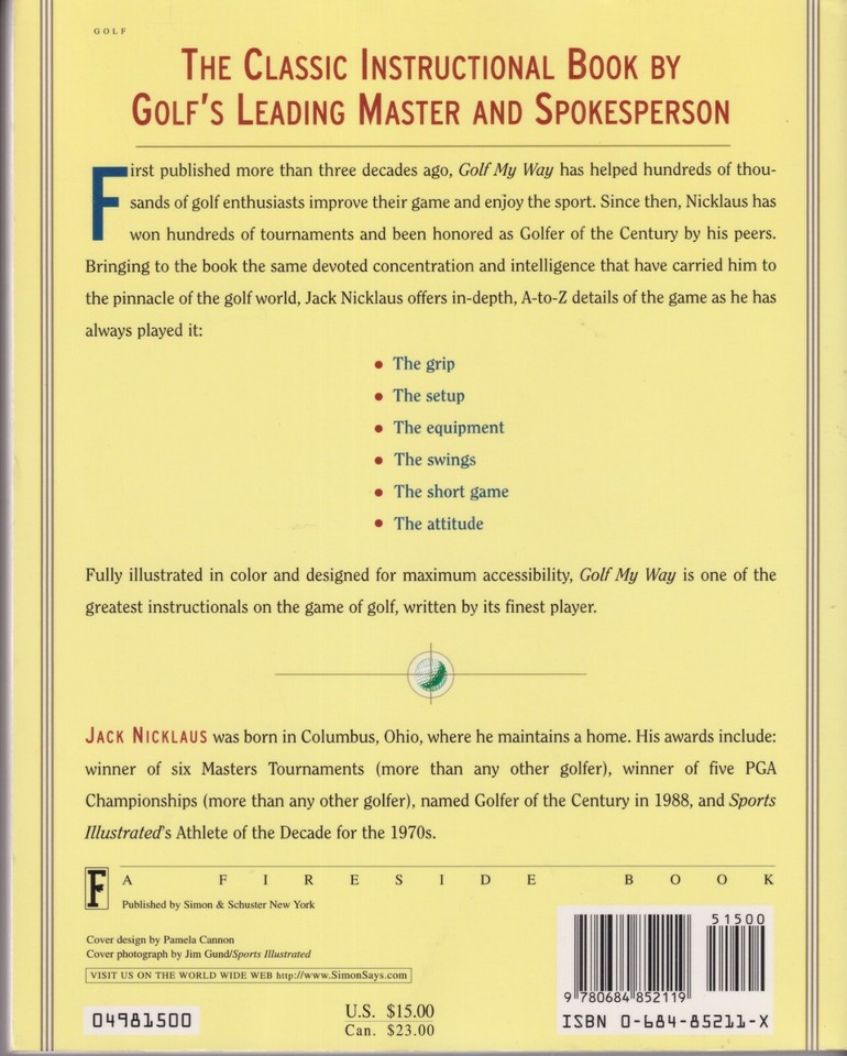 Golf My Way by Jack Nicklaus (Trade Paperback Sports, Golf)